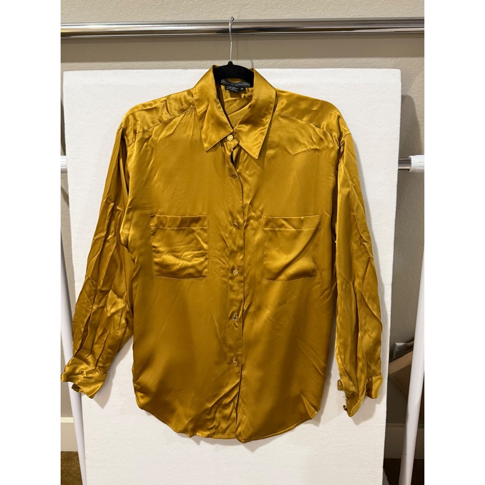 Randy Kemper Vintage 100% Silk Button Down Shirt Mustard Gold Size 10